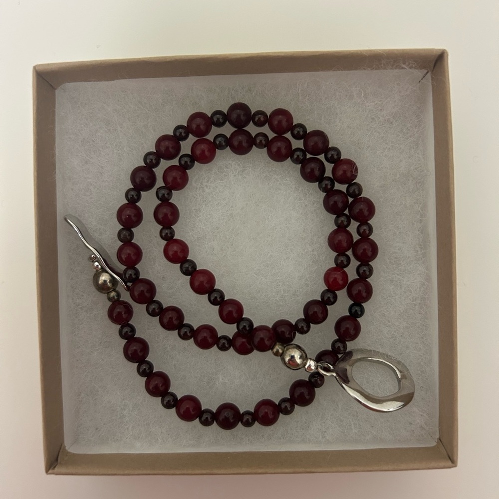 Chan Luu Red and Black Beaded Necklace with Silver Accent